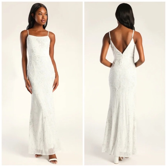 Lulus Everlasting Admiration White Sequin Sleeveless Maxi Dress - Picture 1 of 6